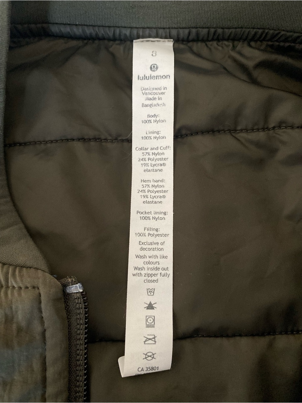 Lululemon Reversible Bomber Jacket Size 8 0live Green (0012) - Picture 3 of 6